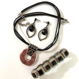 Vintage Chicos silver and black necklace and earrings